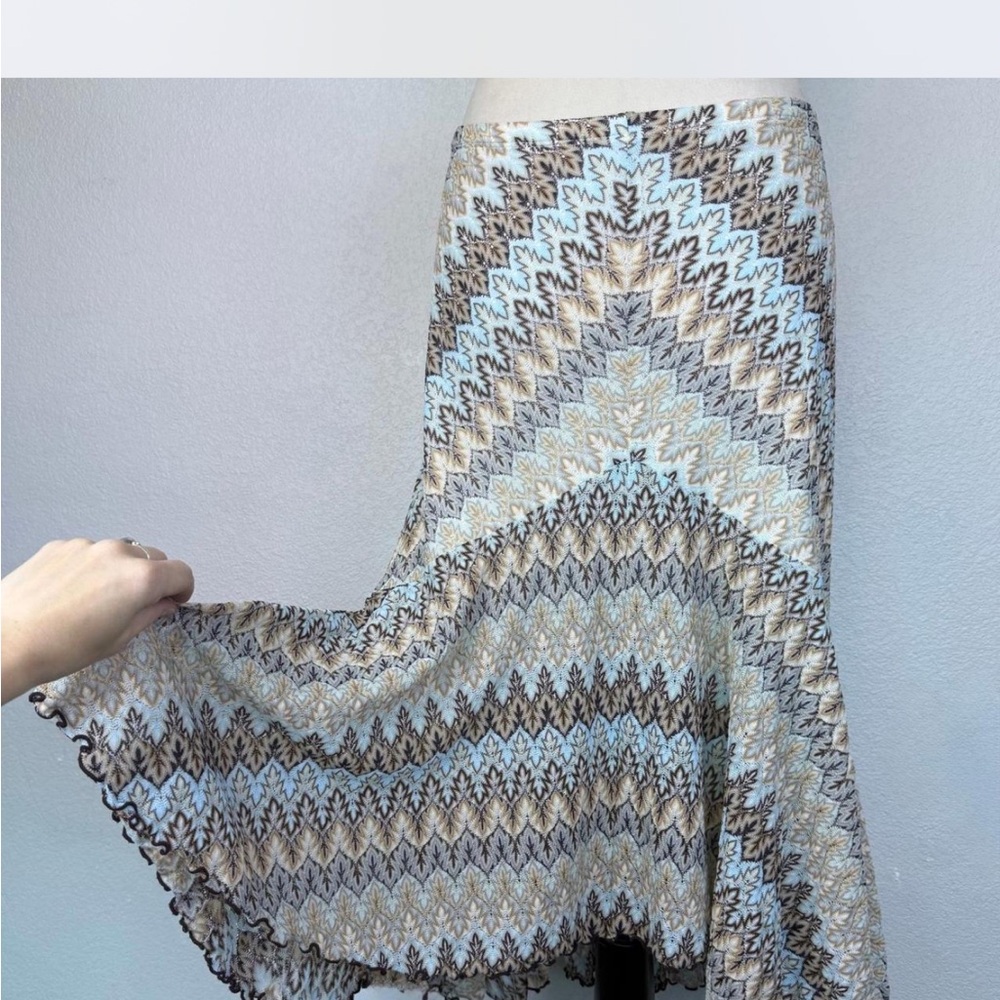Banana Republic Zigzag Chevron Skater Skirt in Light Blue, Beige and Brown